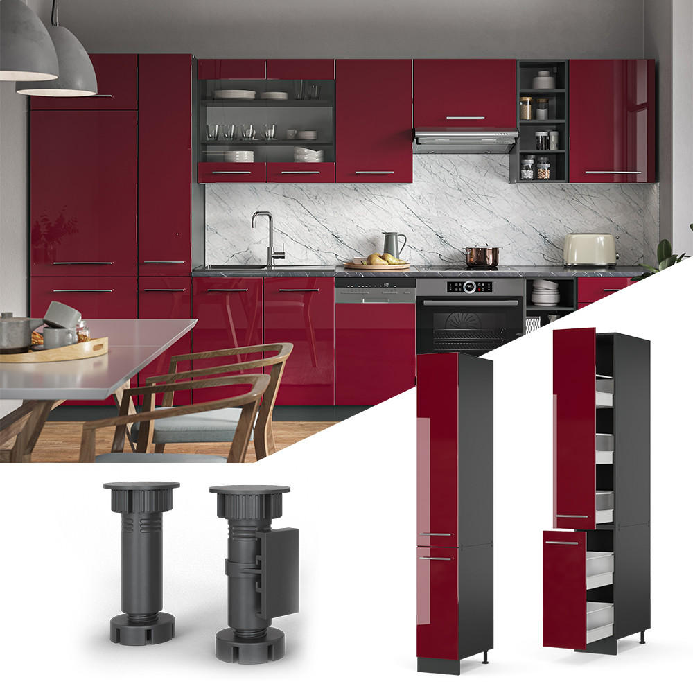 APOTHEKERSCHRANK Fame-Line Bordeaux Hochglanz 30 cm - Bordeaux/Anthrazit, Holzwerkstoff (30/207/58cm) - Vicco