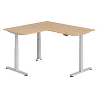 ECKSCHREIBTISCH elektrisch höhenverstellbar L-Form 160/160/74 cm in Eichefarben/Silberfarben - Eichefarben/Silberfarben, Holzwerkstoff (160/160/74cm) - bümö