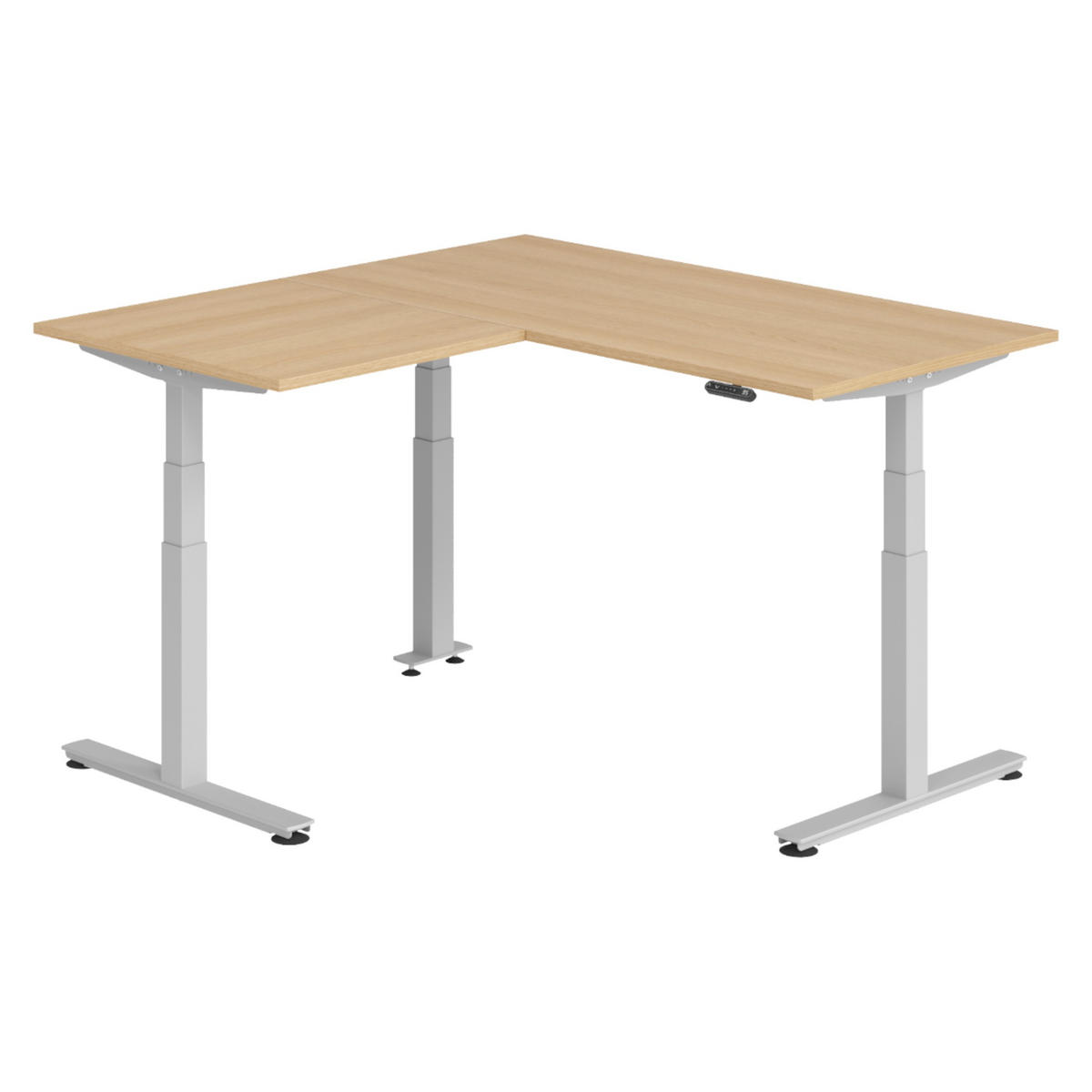 ECKSCHREIBTISCH elektrisch höhenverstellbar L-Form 160/160/74 cm in Eichefarben/Silberfarben - Eichefarben/Silberfarben, Holzwerkstoff (160/160/74cm) - bümö
