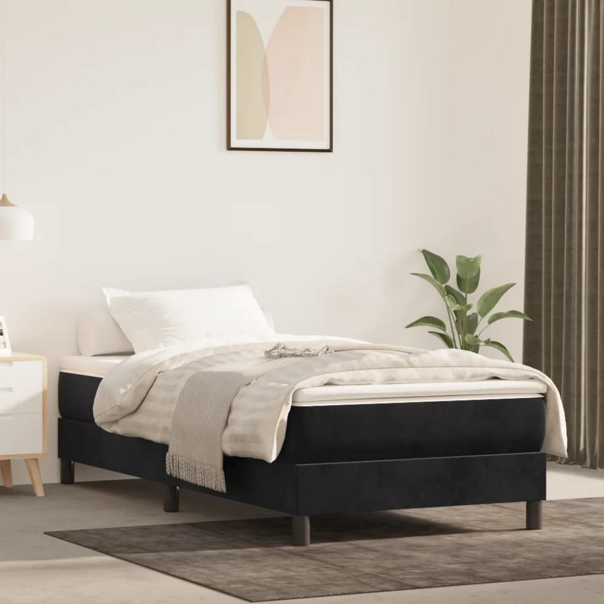 BETTGESTELL Schwarz 90/200 Cm Samt - Schwarz, Holzwerkstoff (90/200cm) - vidaXL