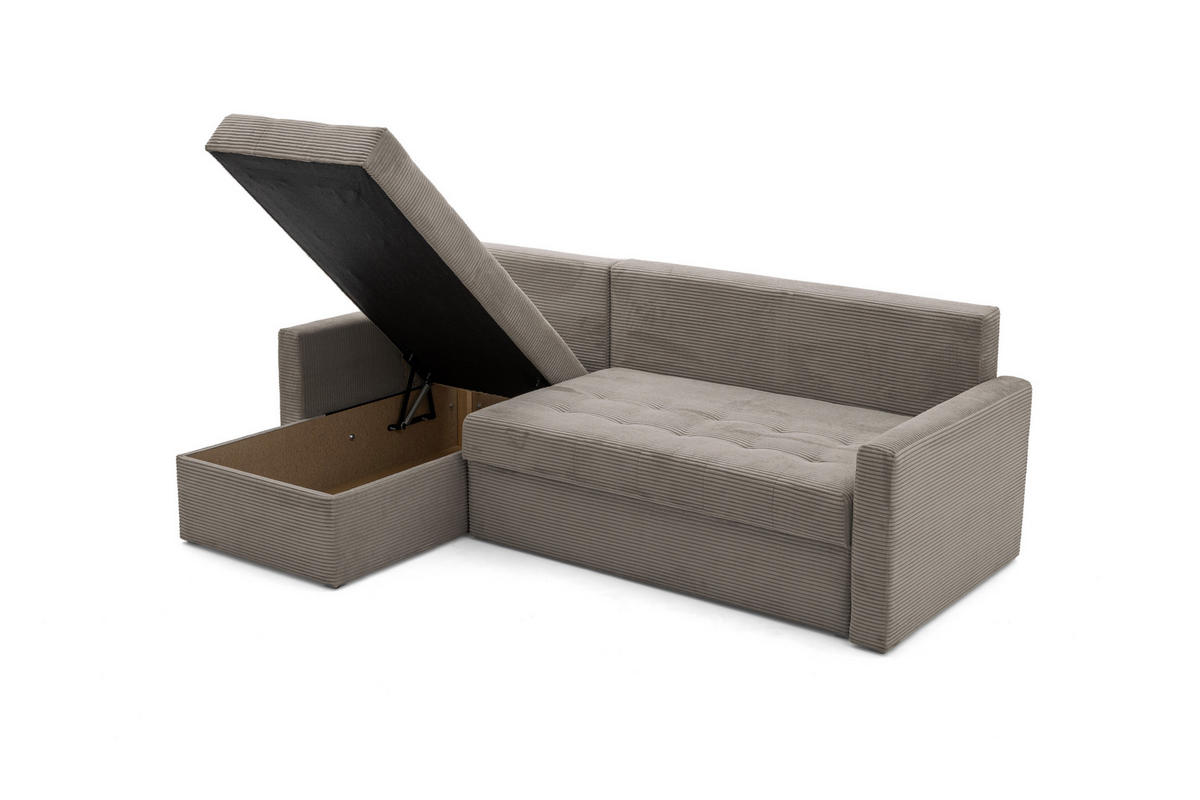 ECKSOFA PULA L Links mit Schlaffunktion 132x198 Cord Hellbraun - Hellbraun/Schwarz, Holz/Kunststoff (214/145cm) - Muffo