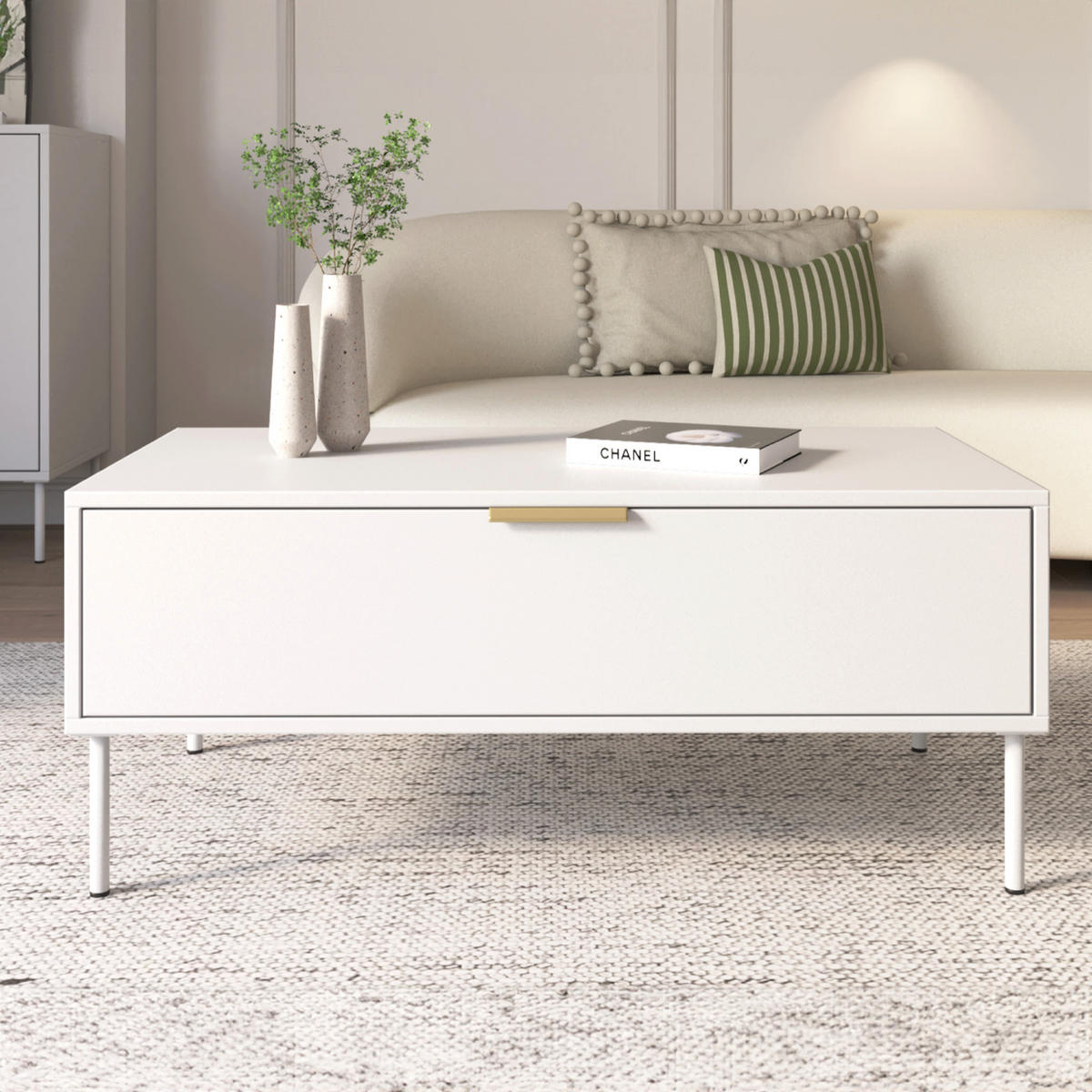 COUCHTISCH VENA weiß 100/50 cm - Weiß, Holzwerkstoff/Metall (50/100/44cm) - Selsey