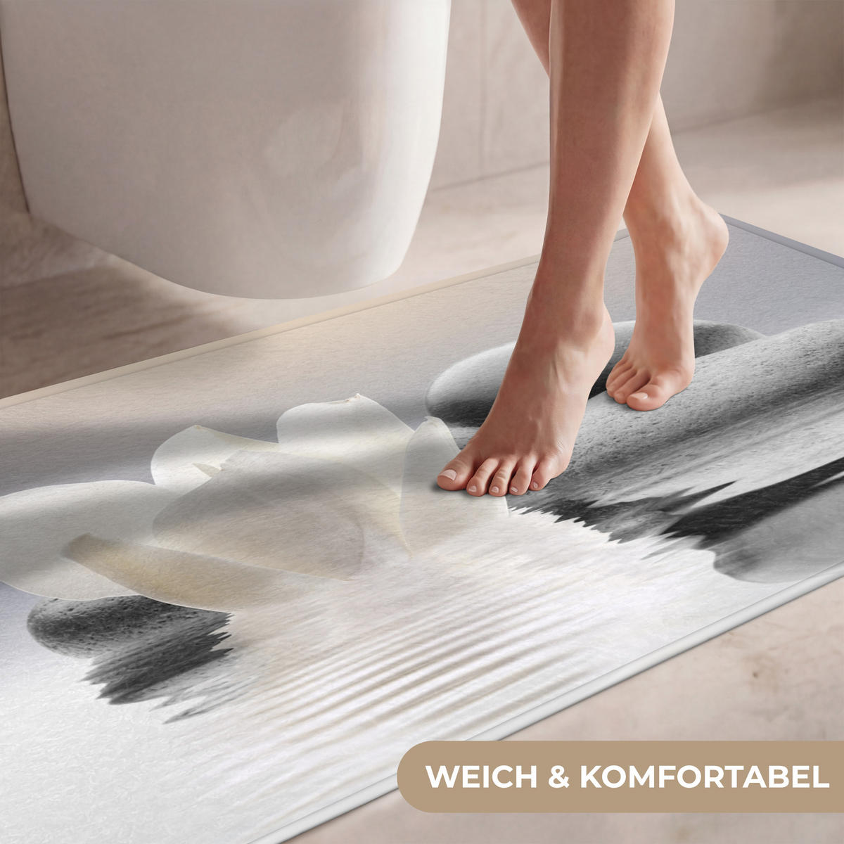 WC PŘEDLOŽKA Kameny - Lotos - Bílý - Voda - Zen 120x60 cm - bílá, textil/plast (120/1cm) - OnlyWow