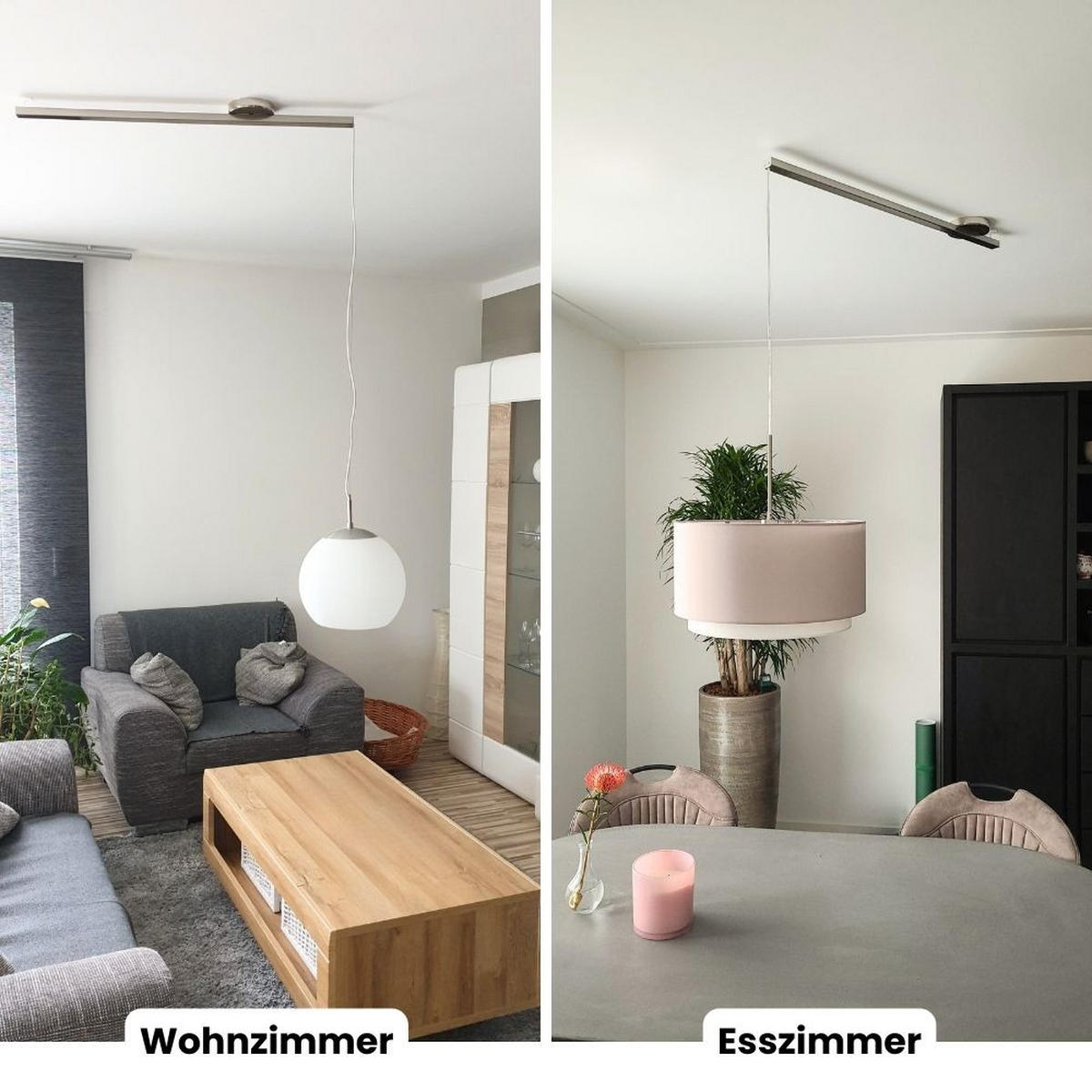 AUFHÄNGESYSTEM für eine Hängelampe - Single - 90cm - Edelstahl - Verstellbare Lampenaufhängung - Pendelleuchte Schieben und Drehen - Edelstahlfarben, Metall (90/3/2cm) - Lightswing®