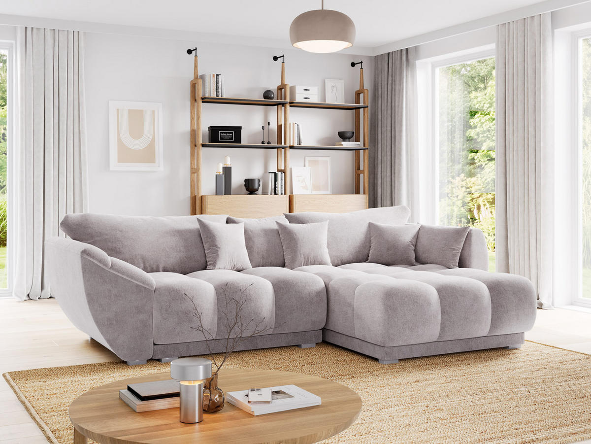 ECKSOFA LARGO Rechts Gelb Velours-Stoff L-Form Couch mit Schlaffunktion & Bettkasten - Gelb/Schwarz, Holz (285/180cm) - Barchello