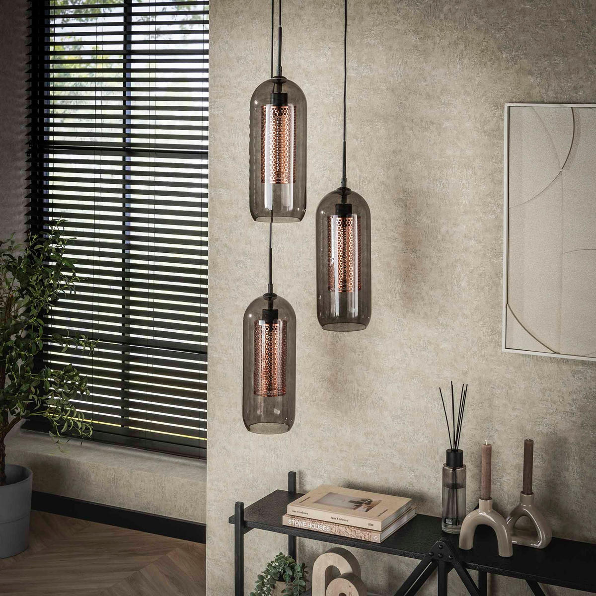 HÄNGELEUCHTE Rauchschwarz 35/35/180 cm - Schwarz, Glas (35/35/180cm) - Hoyz Collection