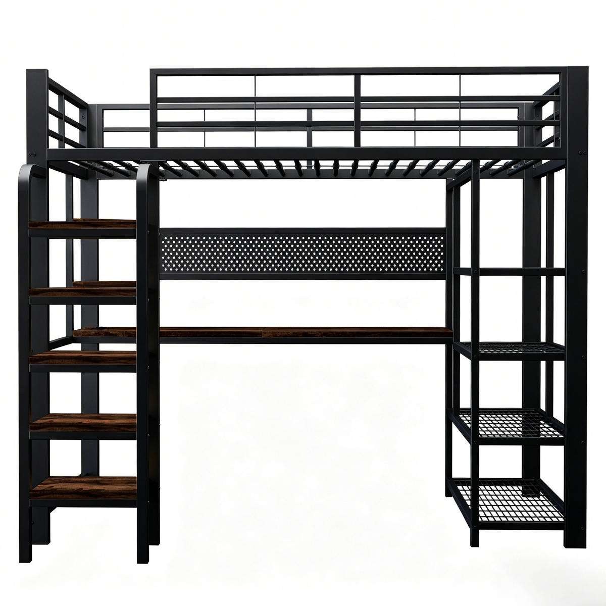 HOCHBETT 90/200 cm in Schwarz mit LED, Steckdosen und Ablage aus Metall & Holz - Schwarz, Holzwerkstoff/Metall (90/200cm) - CHICFURN