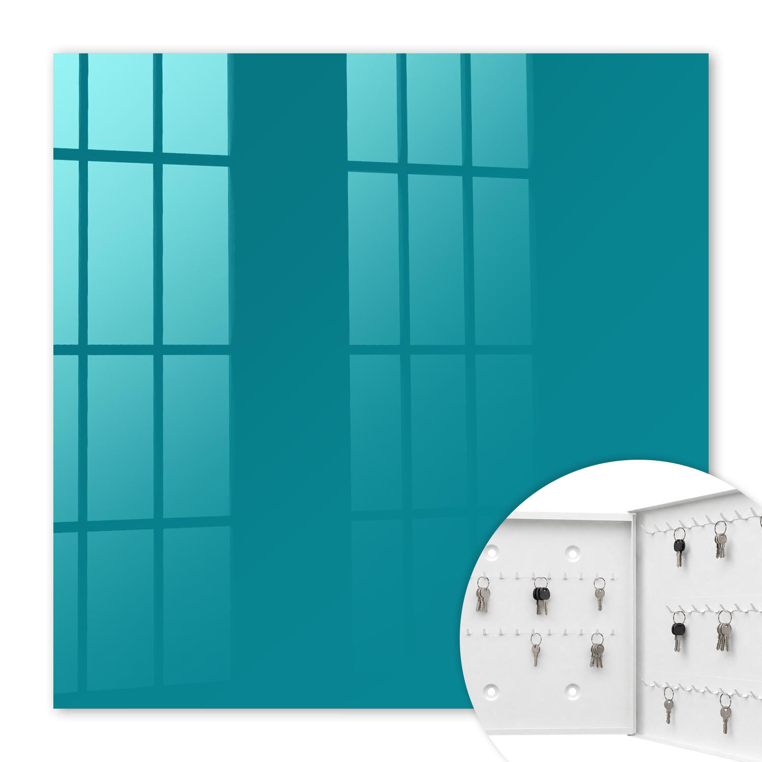 SCHLÜSSELBOX Weiß 30x30 cm – Türöffnung nach rechts - Kühles Türkis - Türkis, Metall (30/30/5cm) - TULUP