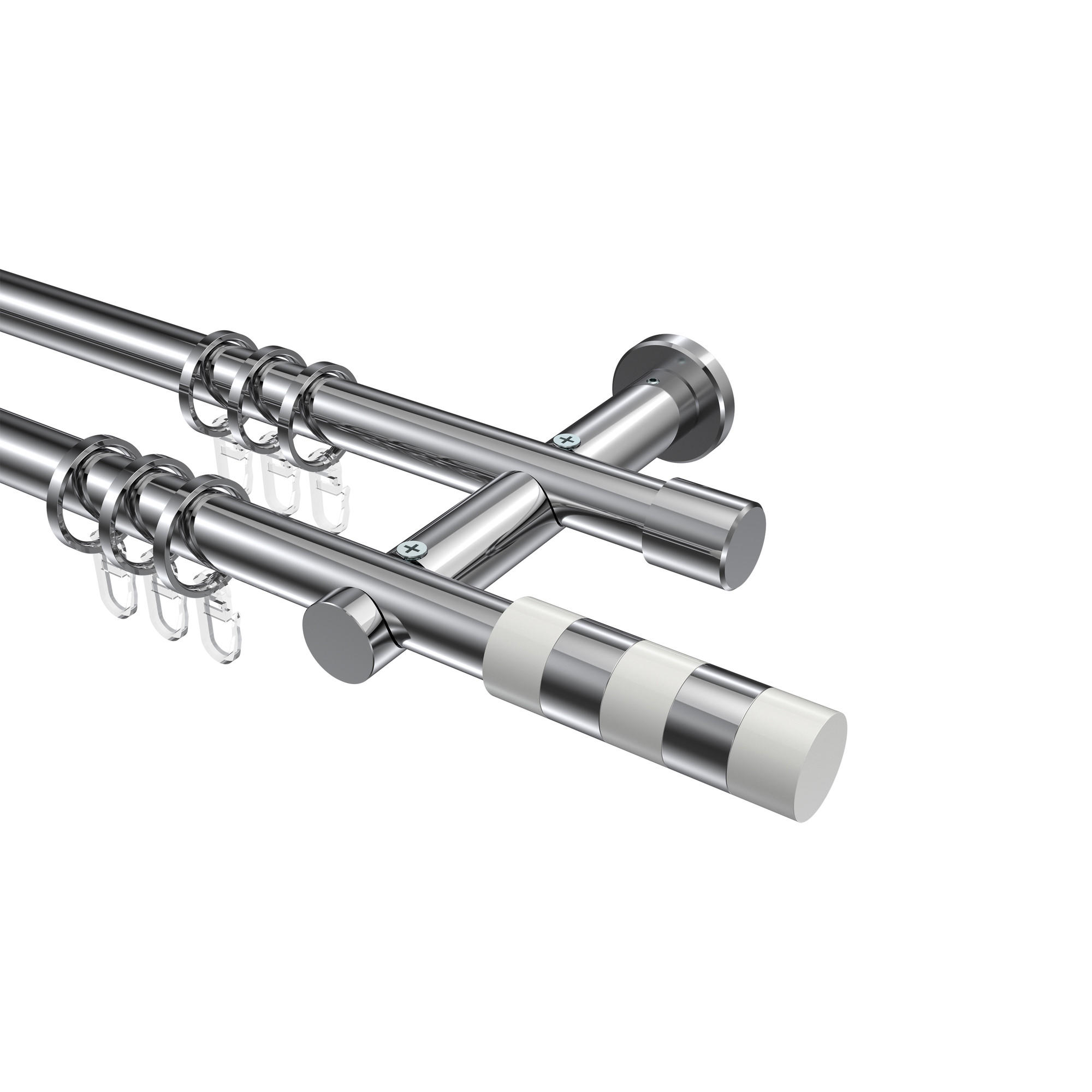 GARDINENSTANGEN-SET Platon Mavell 180 cm, 2-läufig, 20 mm Ø Chrom - Chromfarben/Weiß, Metall (180cm) - INTERDECO