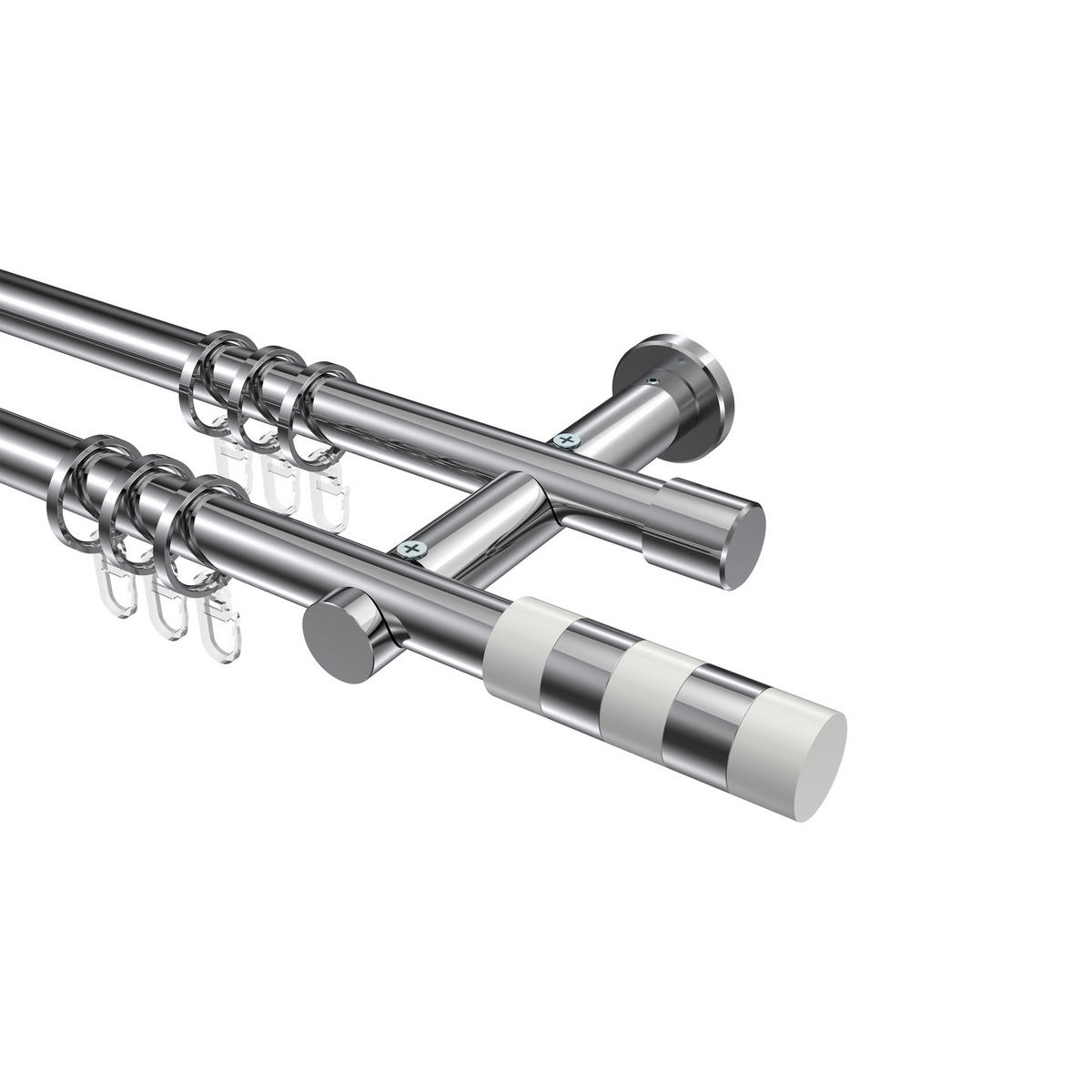 GARDINENSTANGEN-SET Platon Mavell 180 cm, 2-läufig, 20 mm Ø Chrom - Chromfarben/Weiß, Metall (180cm) - INTERDECO