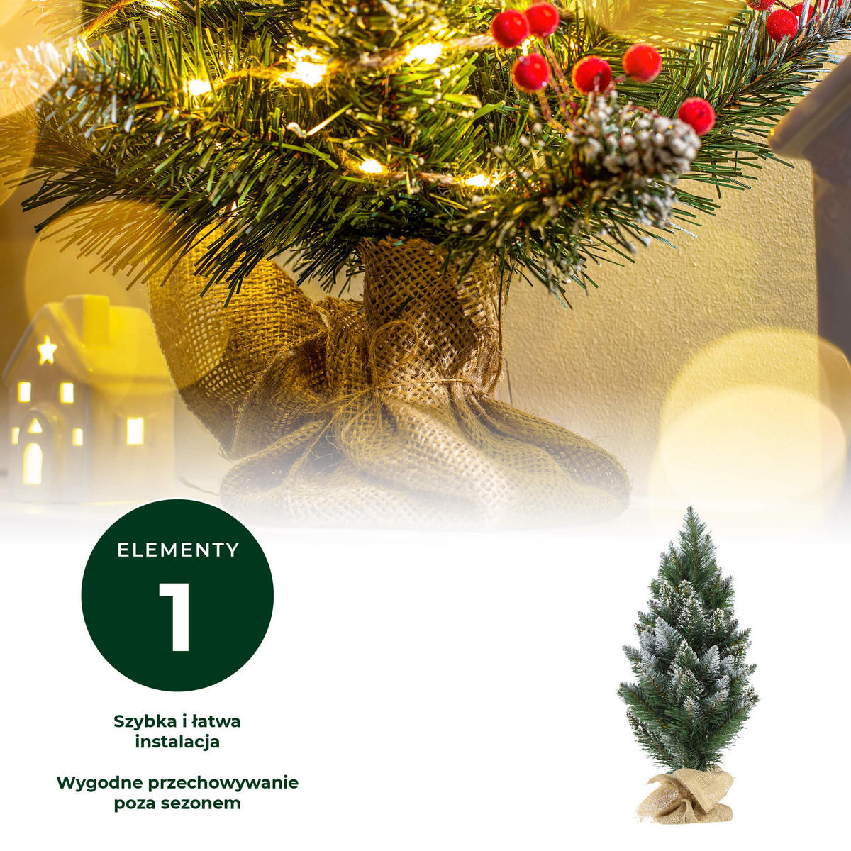 KADAX Künstlicher Weihnachtsbaum klein, 50 cm, schneebedeckte Kiefer, Jute - Grün, Kunststoff (55cm) - KADAX