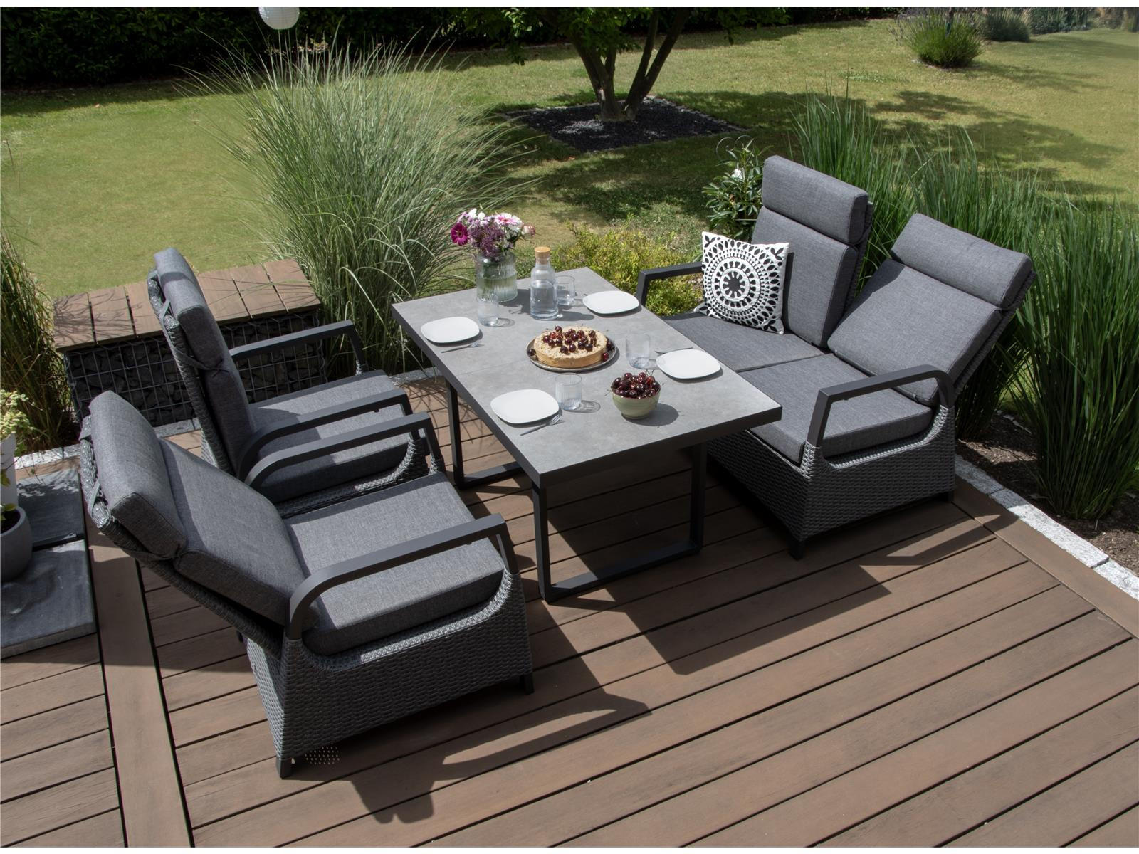 GARTEN-ESSGRUPPE Montana Anthrazit Aluminium für 4 Personen - Grau, Naturmaterialien - Green Spirit