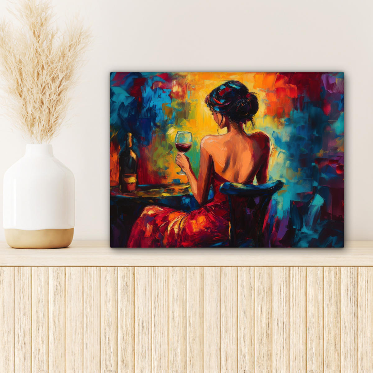 LEINWANDBILD Wein - Frau - Stimmungsvoll - Farbenfroh 40x30 cm - Bordeaux, Textil (40/30cm) - MuchoWow