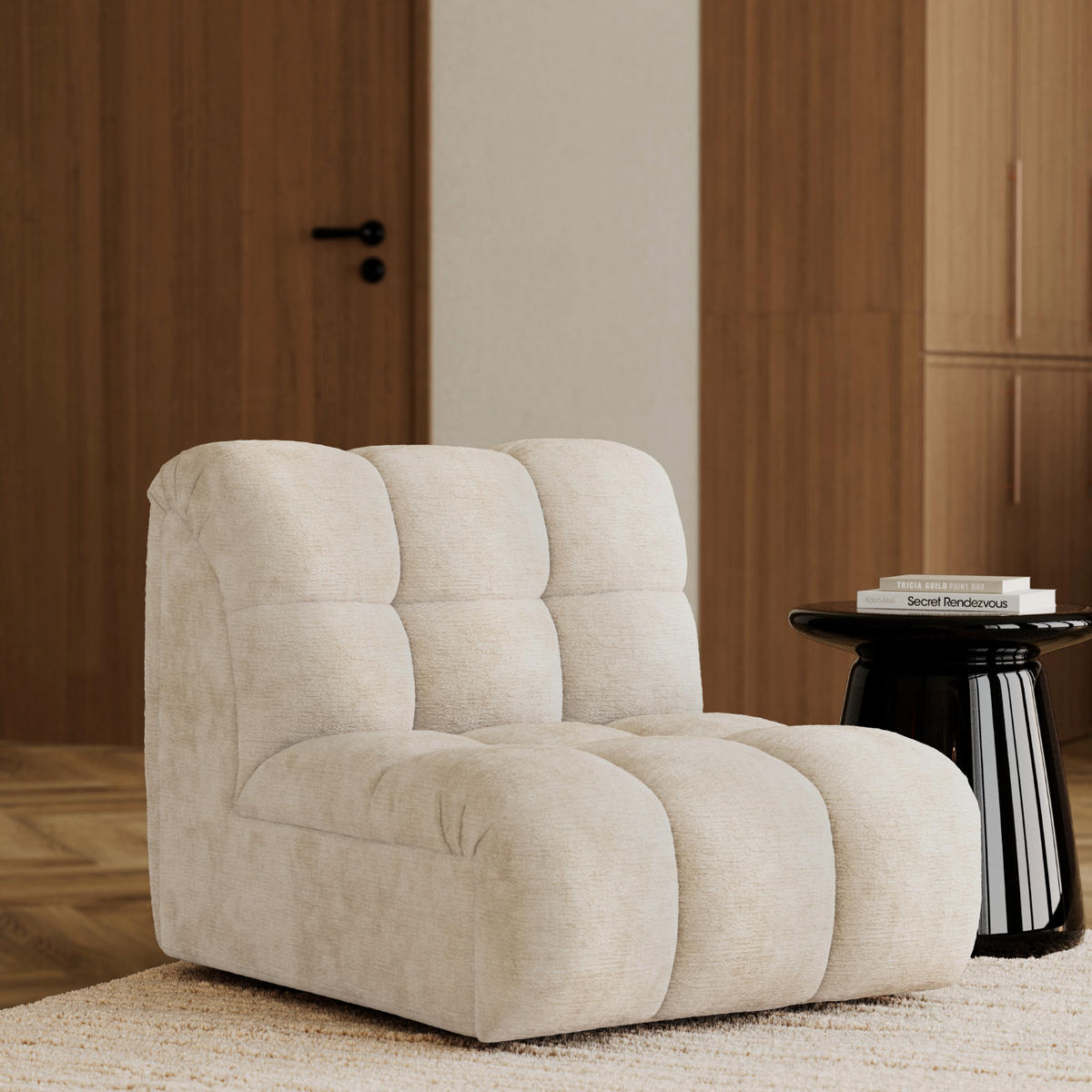 MODULARER Drehsessel SEVEN Geprägtes Velours Creme 81cm - Creme, Textil (81/77/98cm) - Premium Interiors