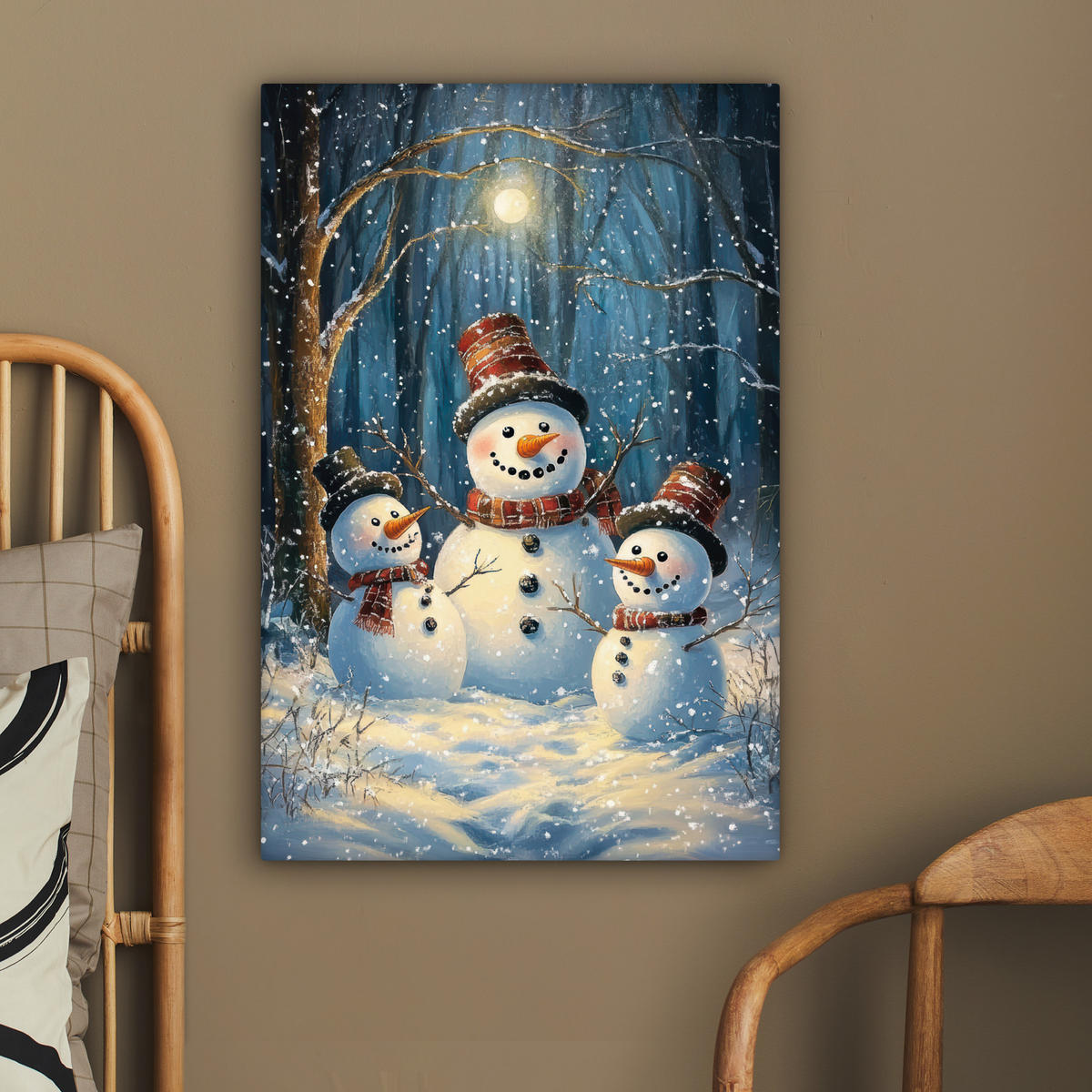 LEINWANDBILD Schneemann - Schnee - Winter - Wald 60x90 cm - Hellblau, Textil (60/90cm) - MuchoWow