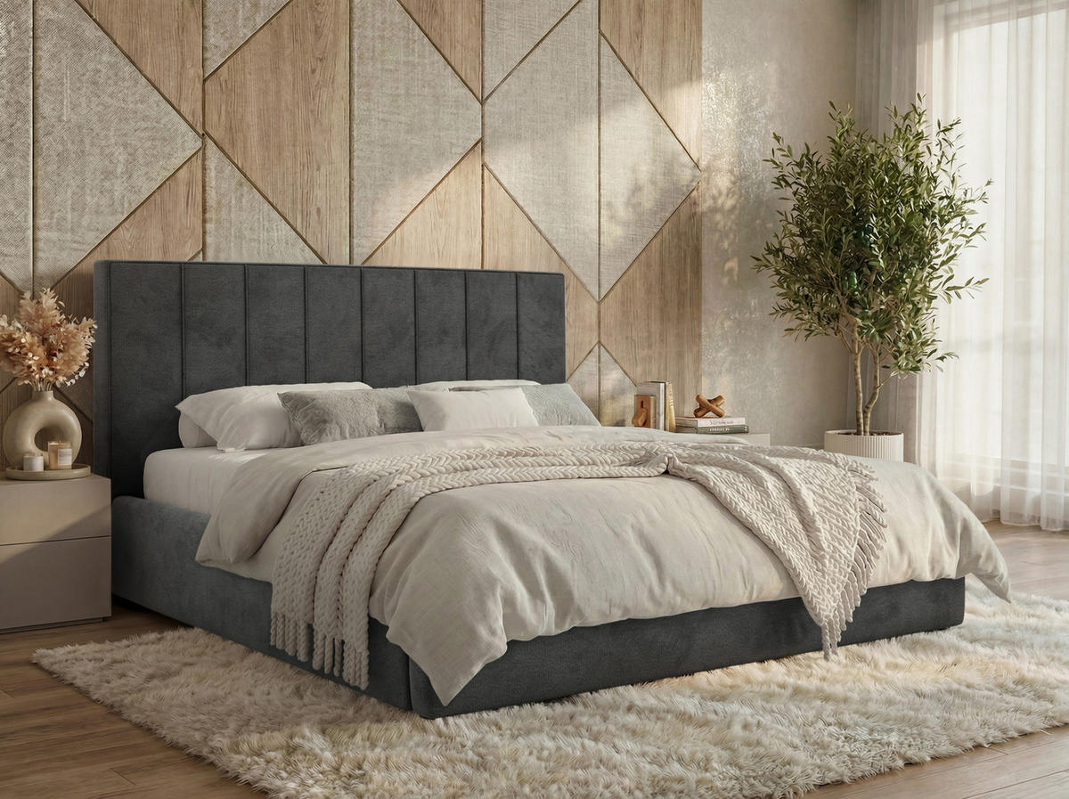 ČALOUNĚNÁ POSTEL TENARDO CLASSIC 200/200 - Tmavě šedá Samet - bez matrace - černá/tmavě šedá, textil/plast (200/200cm) - MKS