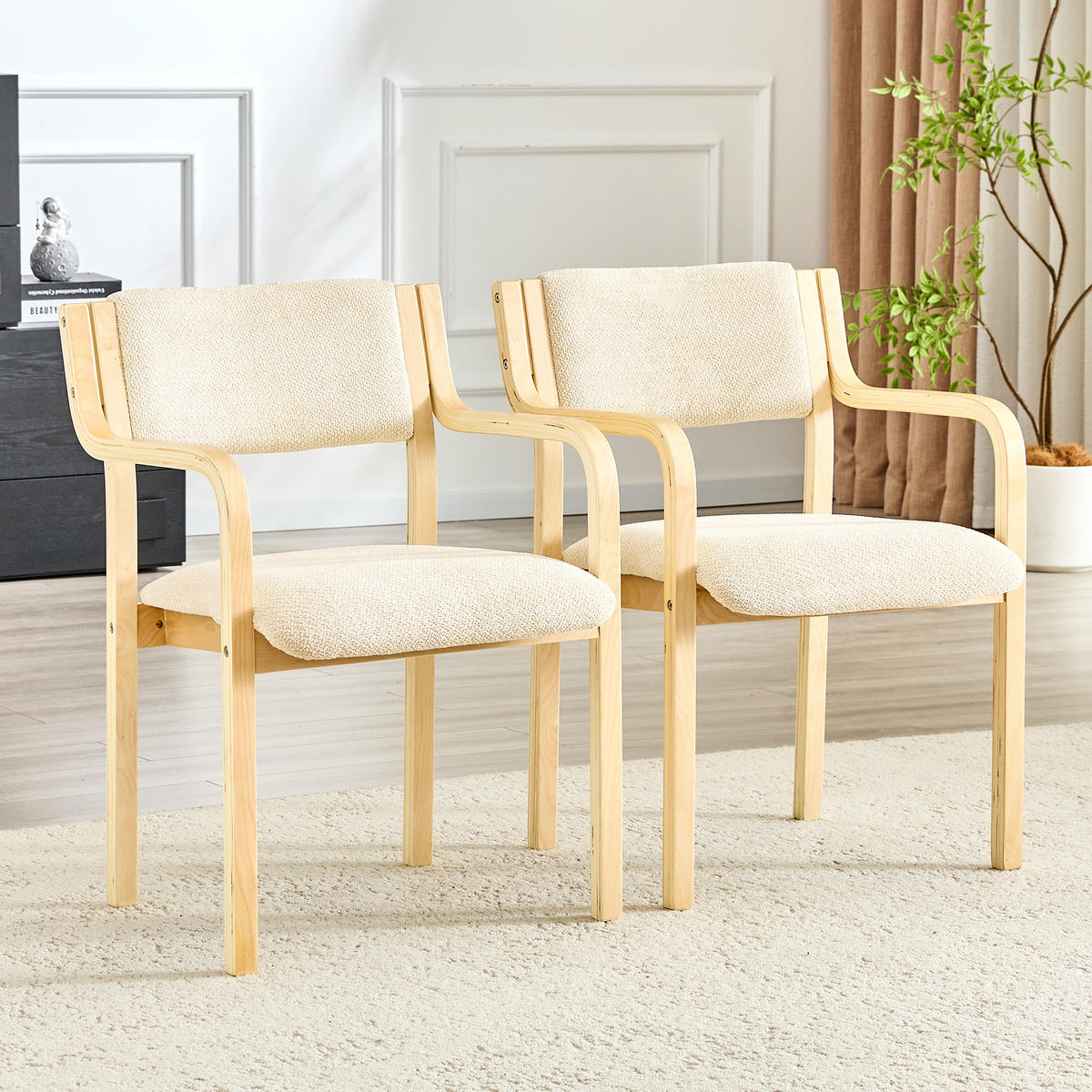 ARMLEHNSTUHL-SET DE-36704 2 Stück mit Bugholz und Teddystoff Natur - Naturfarben, Holz (45.5/77/53cm) - ComfortXL