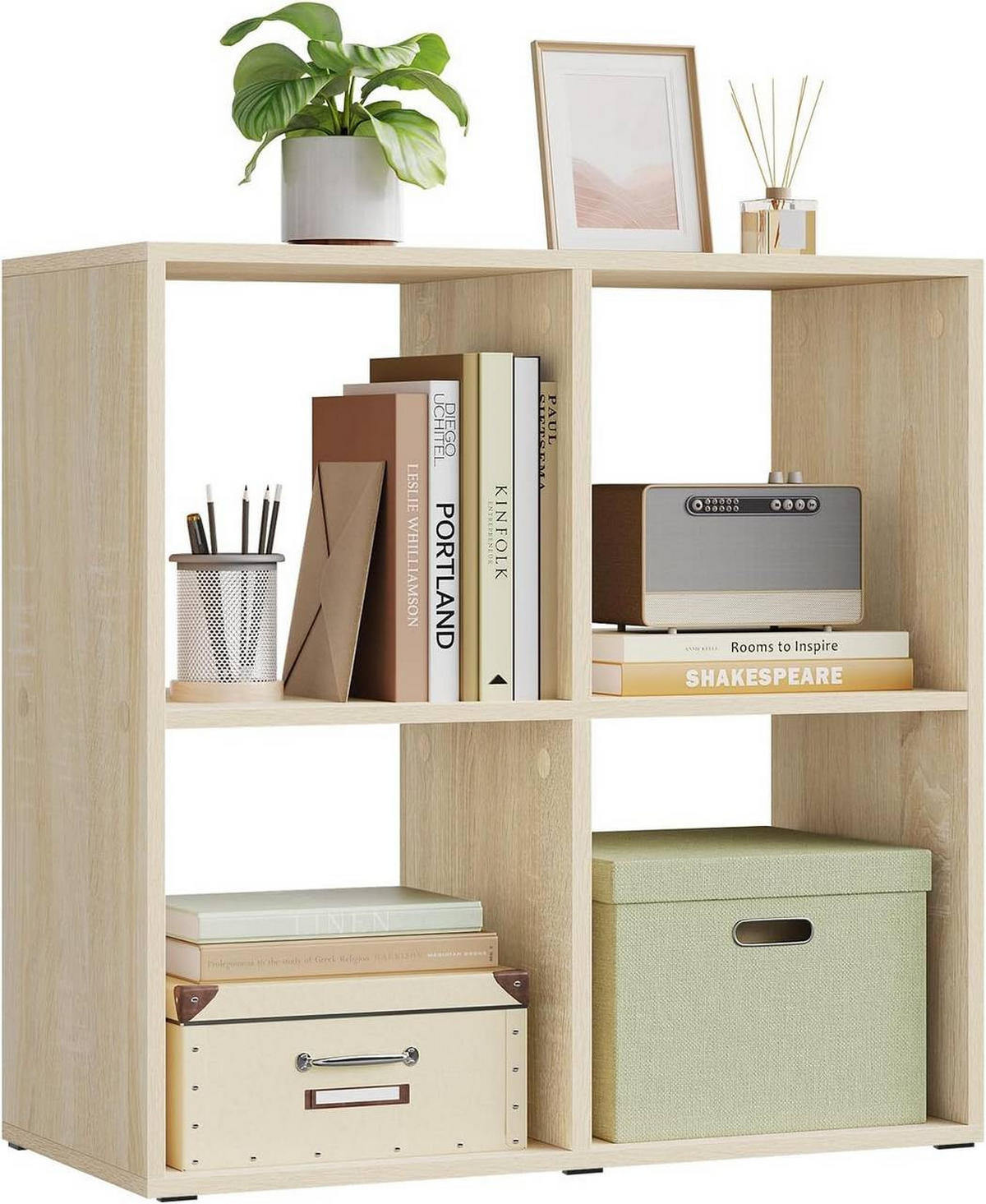 REGALE Bücherregal mit 4 offenen Fächern, 60x60x29 cm, Helle Eiche - Eichefarben, Holzwerkstoff/Kunststoff (60/60/29cm) - Woltu