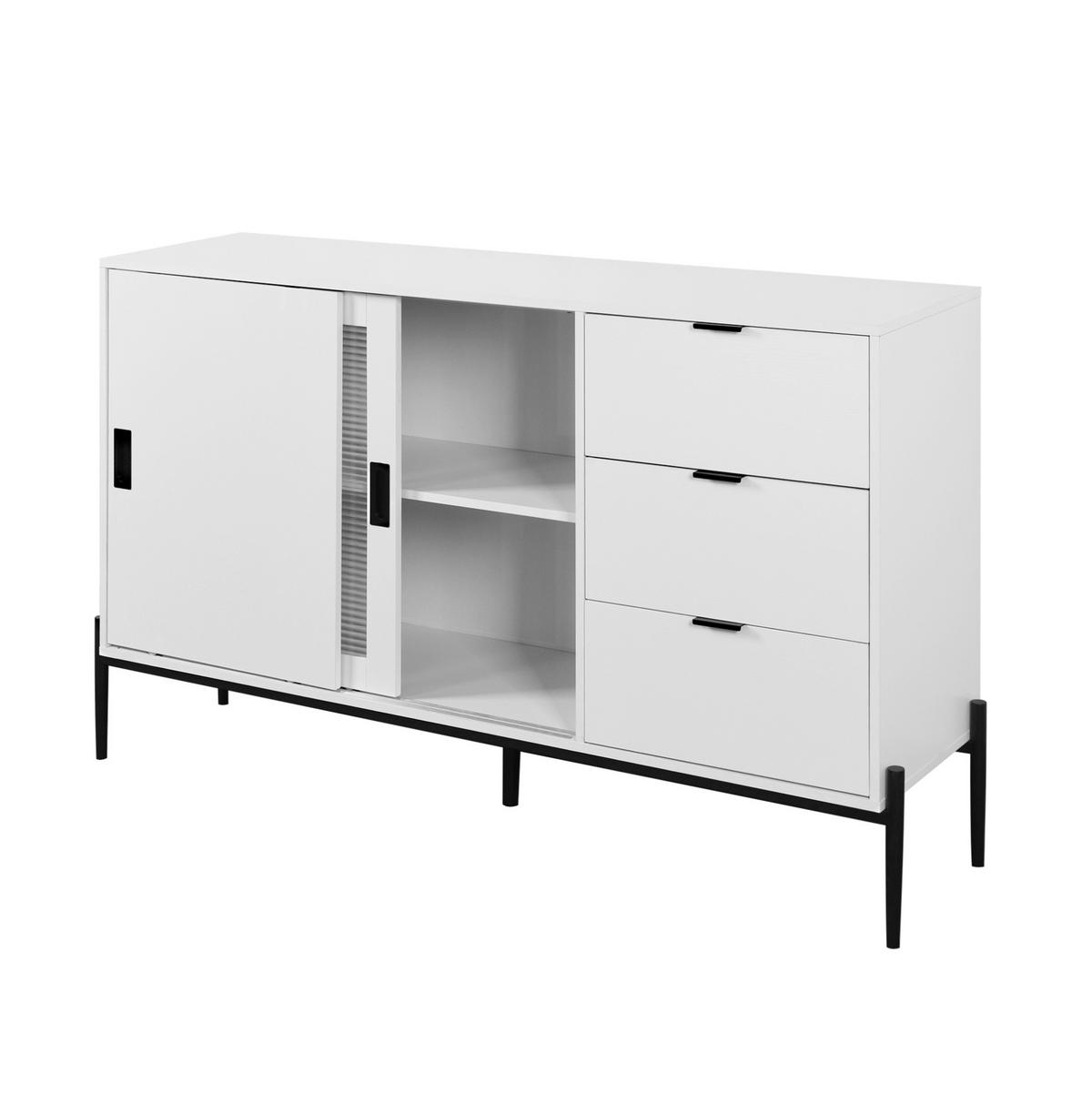 SIDEBOARD aus Holzwerkstoff mit geriffeltem Glaseinsatz und 3 Schubladen Weiß - Weiß, Holzwerkstoff (155/91.5/40cm) - Modenvie