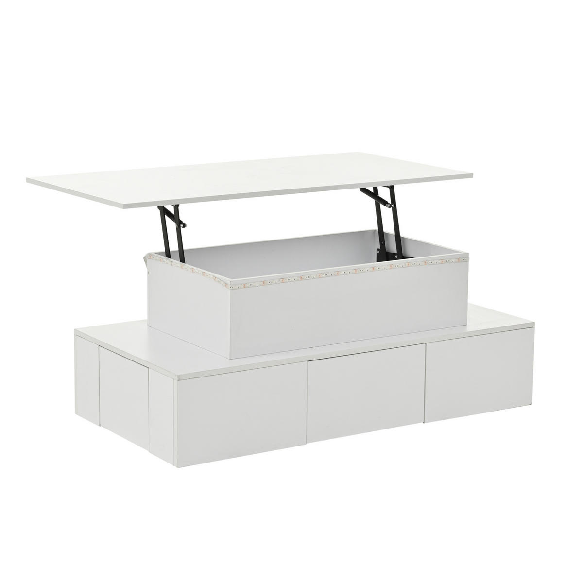 COUCHTISCH 100/50/40 cm höhenverstellbar mit LED, USB, 4 Schubladen und verstecktem Stauraum, Weiß, MDF - Weiß, Holzwerkstoff (100/50/40cm) - Redom
