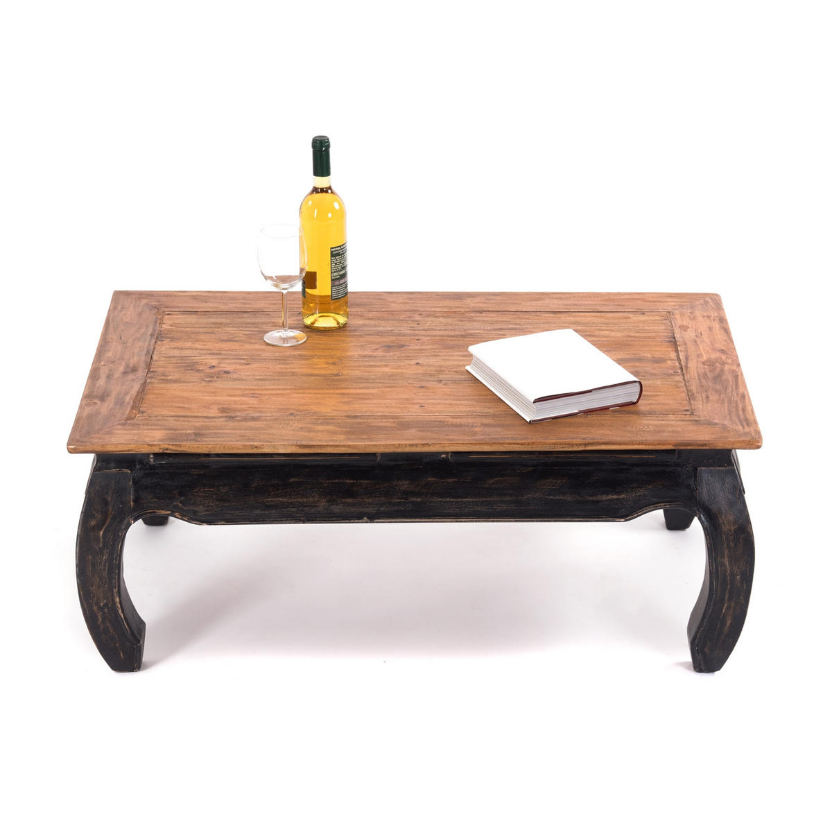 OPIUMTISCH EAST 100 Mahagoni Recyclingholz massiv 04 schwarz-natur - Graubraun, Holz (60/100/41cm) - DESIGN DELIGHTS