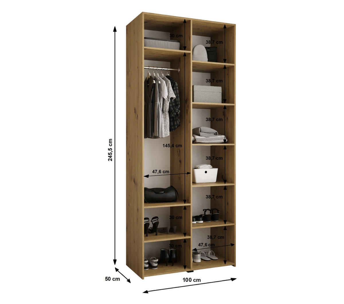 DREHTÜRENSCHRANK 245,5/100/50 2-türig - Schwarz/Weiß, Holz/Metall (100/245.5/50cm) - Abiks Möbel