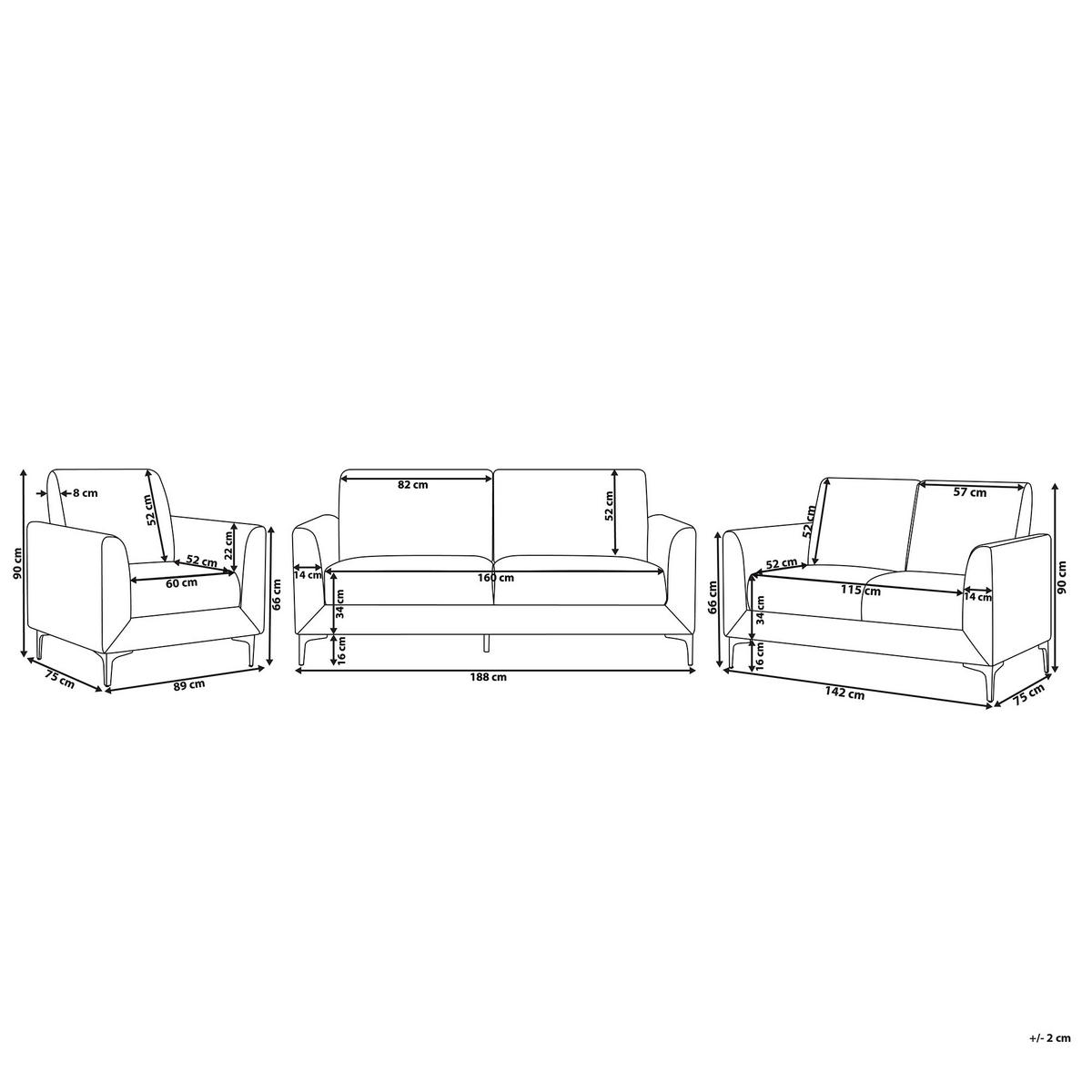 SOFA-SET 6-sitzer grau Fenes - Schwarz/Grau, Textil (75/75/188cm) - Beliani