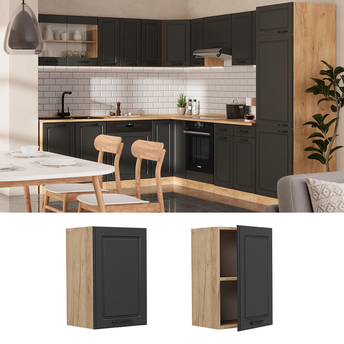 HÄNGESCHRANK R-Line Anthrazit Landhaus 40 cm - Honigeiche/Anthrazit, Holzwerkstoff (40/60/31cm) - Vicco