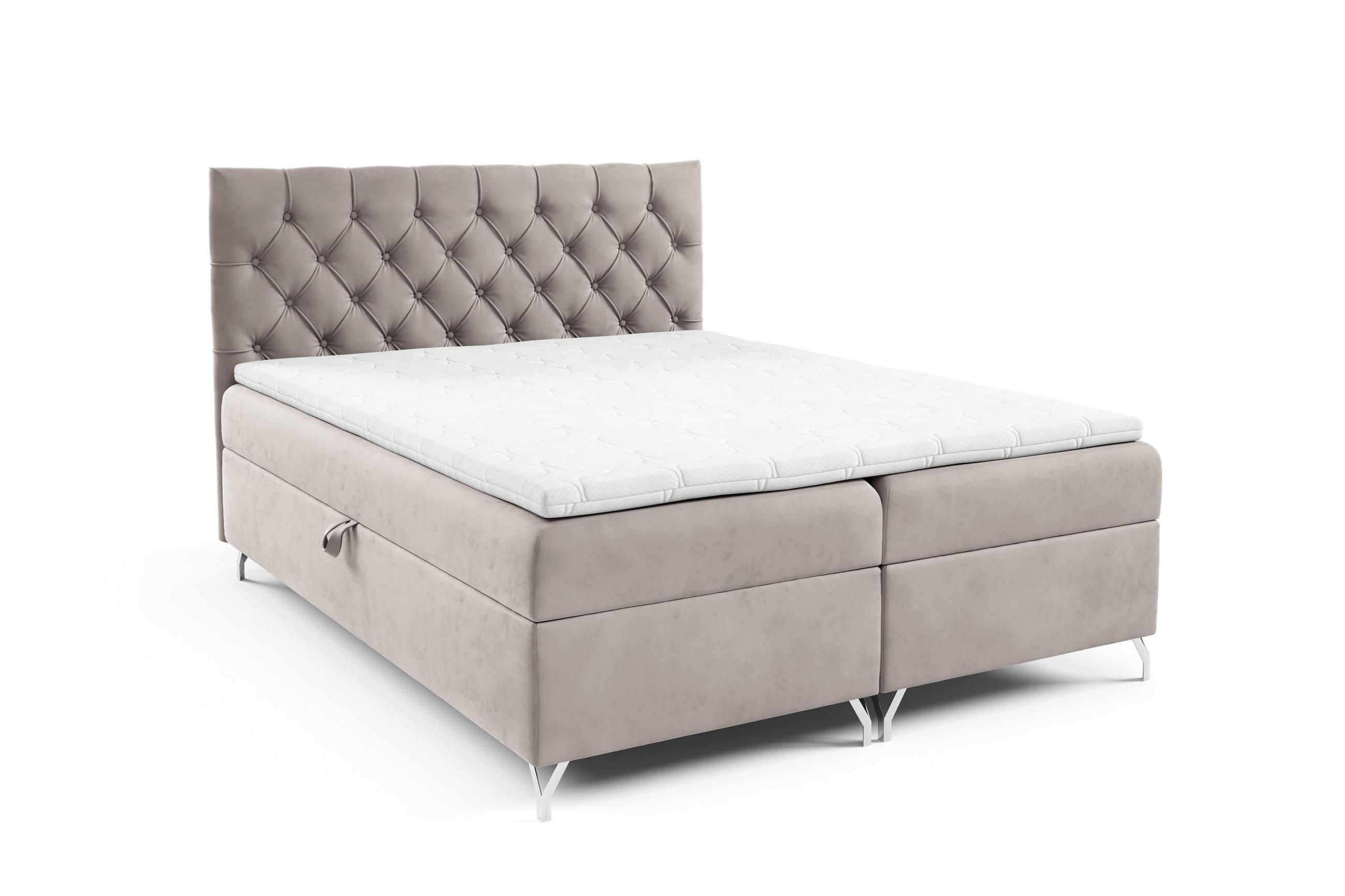 BOXBETT mit Stauraum und Topper Beige 120x200 cm - Beige, Textil (120/200cm) - Home Collective