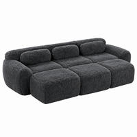 SOFA modular mit 3 Ottomanen Plüsch Grau - Grau, Kunststoff (179/73/291.1cm) - Meubliv