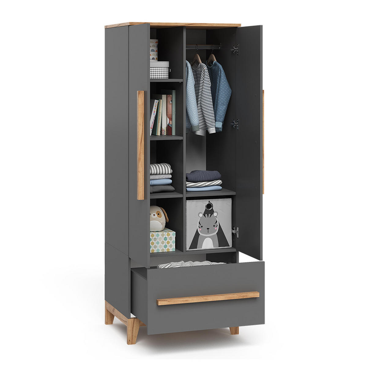 KINDERKLEIDERSCHRANK Malia Grau/Artisan 70 x 186.8 cm - Grau, Holzwerkstoff (70/186.8/53.4cm) - VitaliSpa