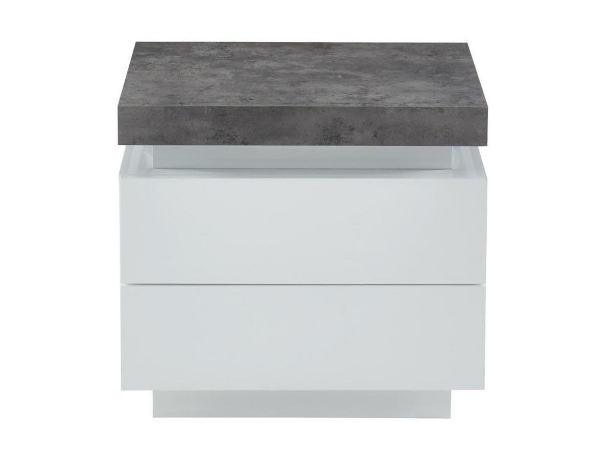2ER-SET Nachttische mit 2 Schubladen & LEDs - MDF lackiert - Weiß & Beton-Optik - HALO II - Grau, Holz (40/50/55cm) - Vente-Unique