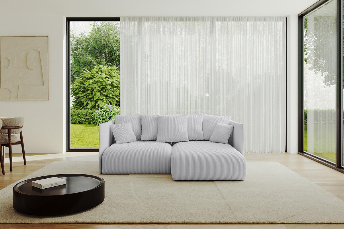 ECKSOFA mit Schlaffunktion und Bettkasten ONESK-L 208x165x40 Grau Cord - Grau, Holzwerkstoff/Kunststoff (208/165cm) - ALTDECOR