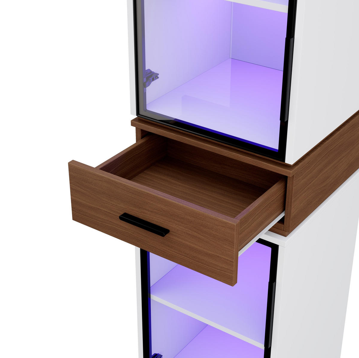 HIGHBOARD 40/40/200 cm in Weiß mit LED-Beleuchtung und Glastüren - Weiß, Holzwerkstoff (40/200/40cm) - Flora Grace