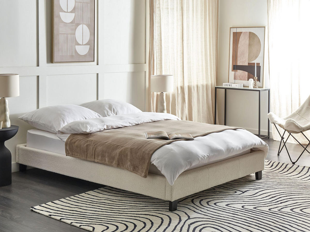POLSTERBETT mit Lattenrost 140x200 cm Beige Roanne - Creme, Textil (140/200cm) - Beliani
