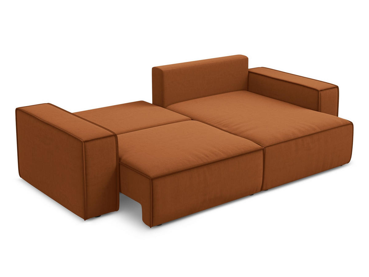 ECKSOFA mit Schlaffunktion Samt Stoff Orange - Terra cotta/Schwarz, Kunststoff/Textil (257/148cm) - Makamii