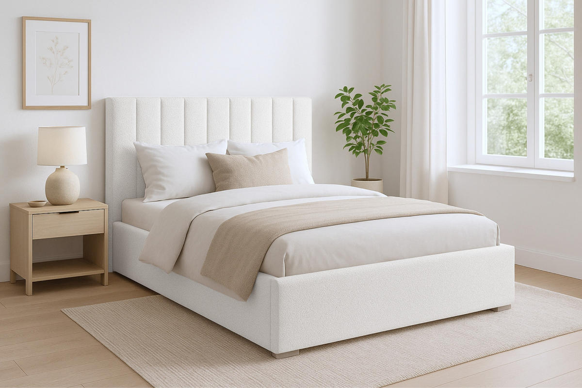 POLSTERBETT VENICE 160/200 in Boucle Weiß - Weiß, Holz/Holzwerkstoff (160/200cm) - Deine Möbel 24
