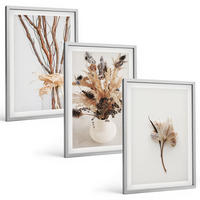 BILDER SET 3er Set - 40x60 cm Silberner Rahmen - Blumenzweige minimalistisch - Silberfarben, Kunststoff (40/60cm) - TULUP