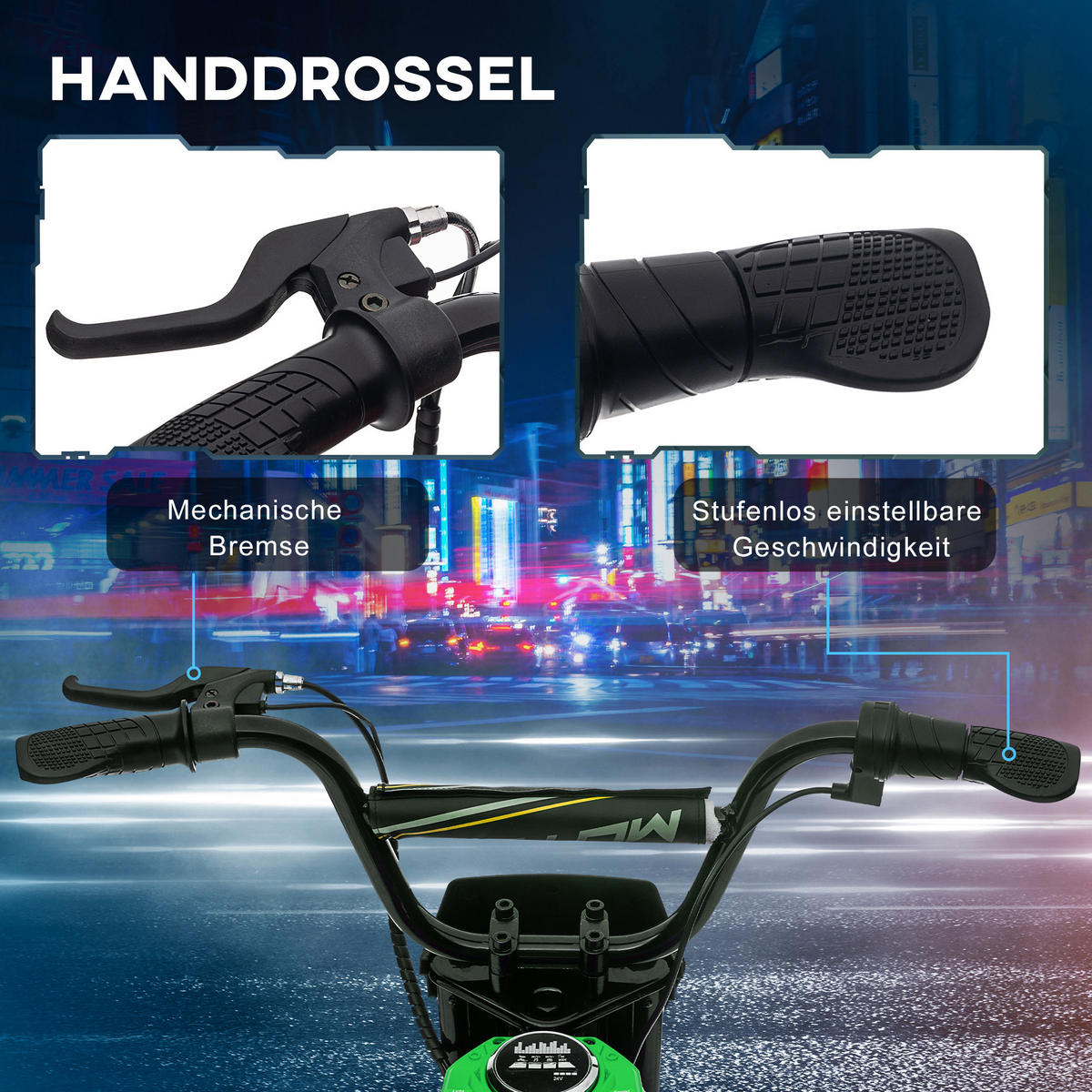 KINDER Elektro-Motorrad - Grün, Kunststoff/Metall (119/64/76.5cm) - HOMCOM