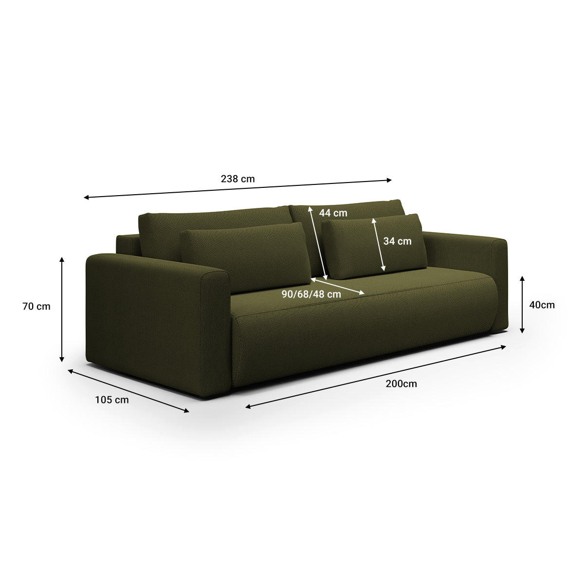 SOFA Evy 3 Sitzplätze Grün - Grün, Holz (238/82/105cm) - Petits-meubles
