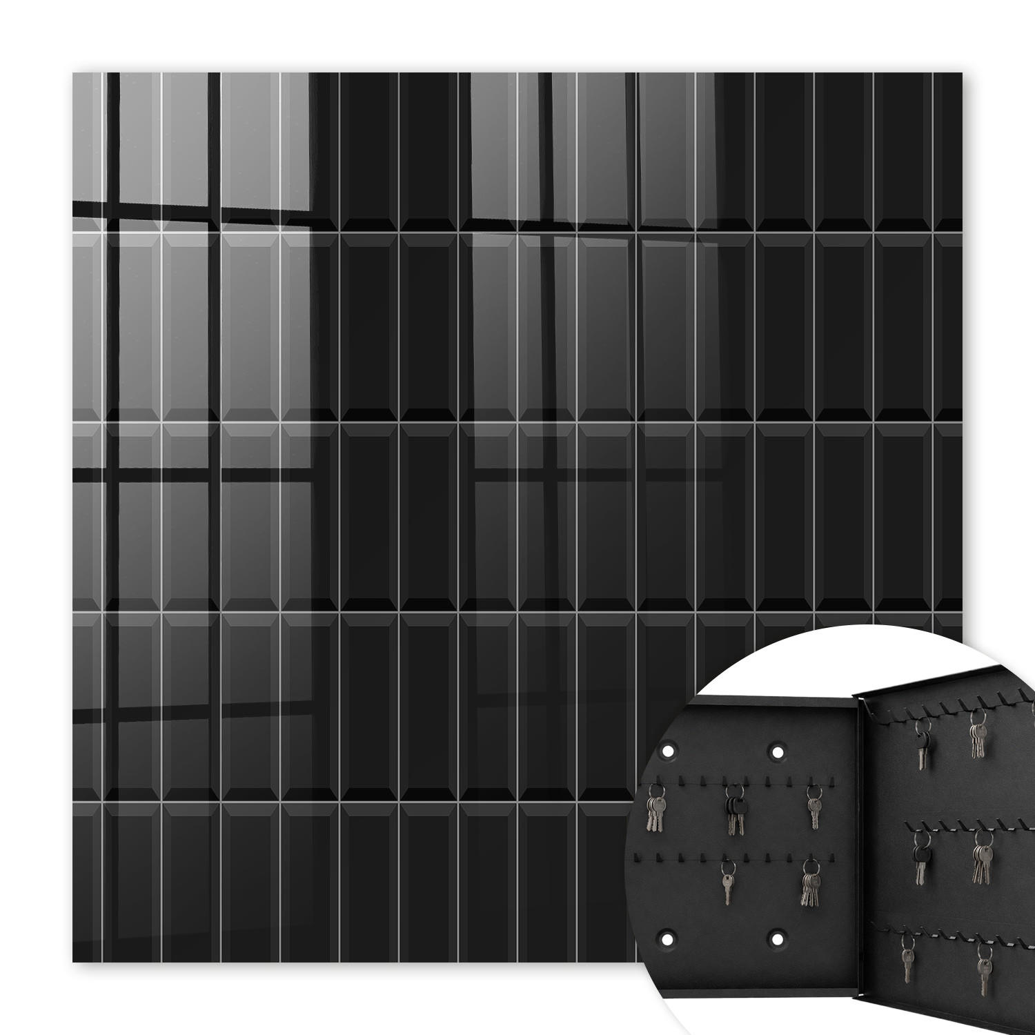 SCHLÜSSELBOX Schwarz 30x30 cm- Türöffnung nach rechts - Schwarze Rechtecke - Schwarz, Metall (30/30/5cm) - TULUP