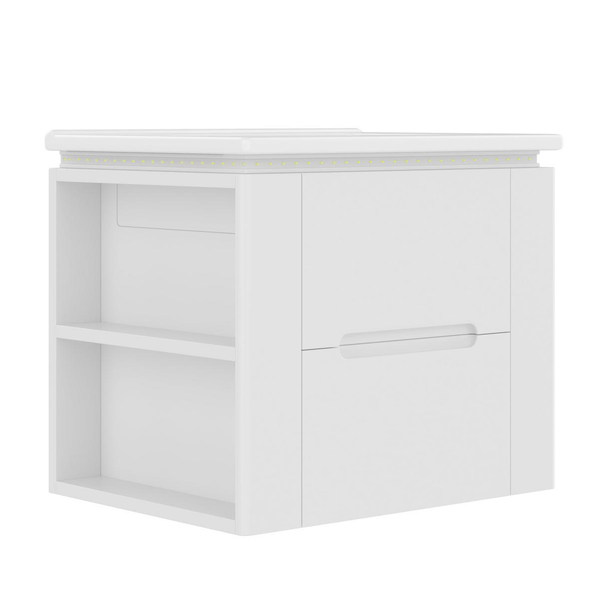 WANDMONTIERTER Badezimmerschrank 61x46x48.5cm in Weiß mit Radar-Sensor-LED & Keramikbecken - Weiß, Holzwerkstoff (61/48.5/46cm) - Modfu