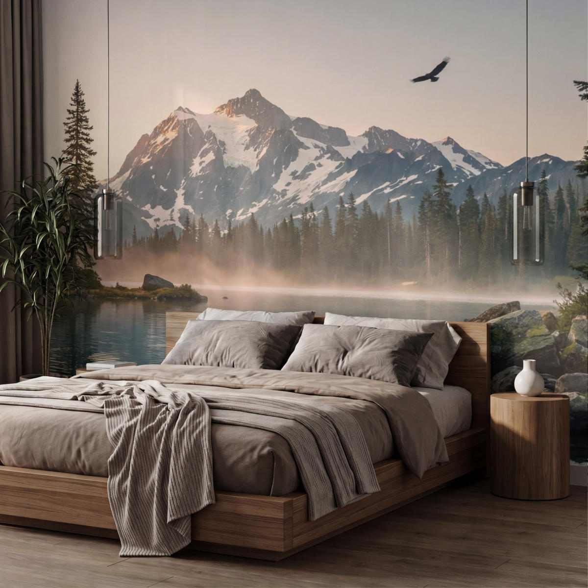 TAPETE - Berge - Wasser - Bäume - 400x240 cm - Multicolor, Papier (400/240cm) - OnlyWow