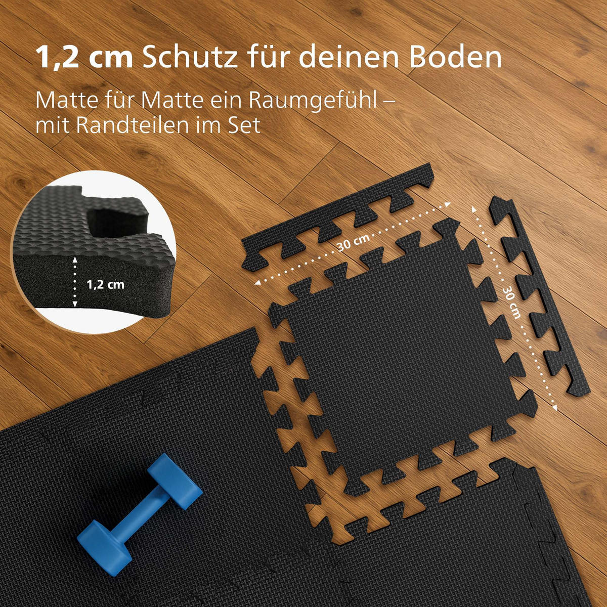 BODENSCHUTZMATTE 18er-Set Schwarz - Schwarz, Kunststoff (30/30cm) - CLP