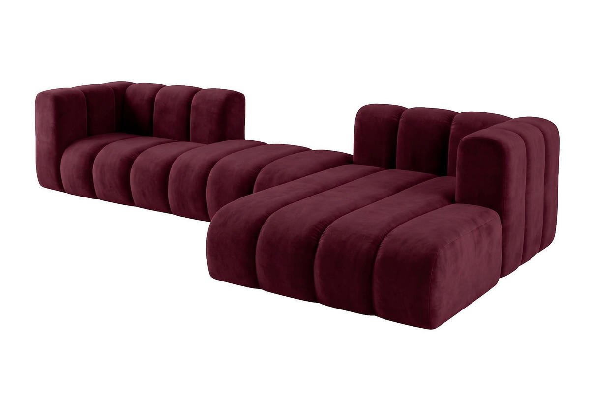 ECKSOFA Modulares In L-Form, Velvet-Stoff Riviera, Rotwein, Rechts, GRAND 319 cm - Dunkelrot, Holz (319/175cm) - Kaiser Möbel