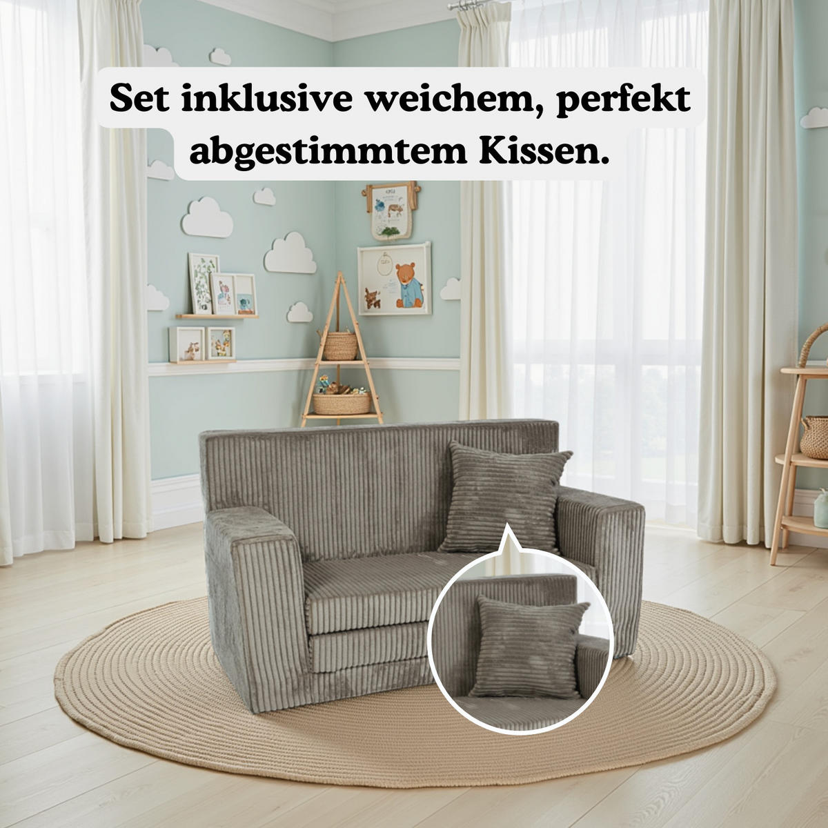 KINDERSOFA aus Kuschel-Cord in Braun - Braun, Textil (83/47/43cm) - Fortisline