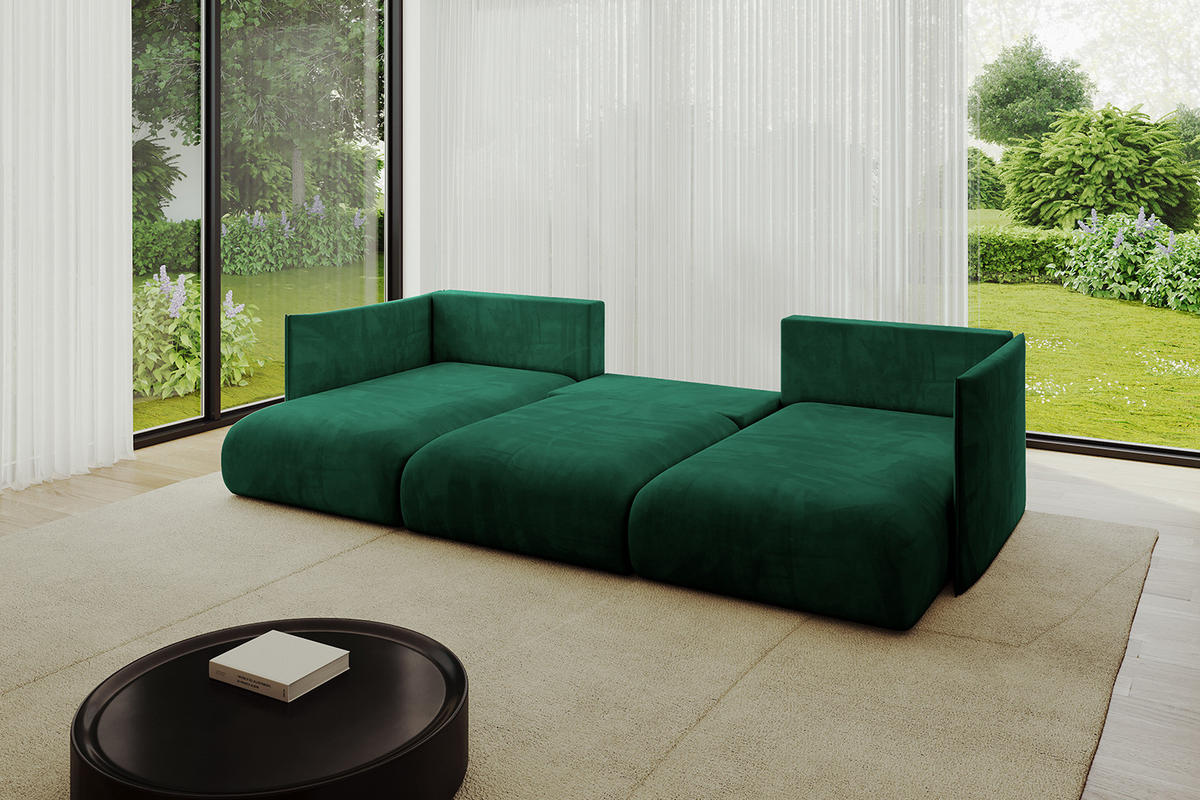 WOHNLANDSCHAFT mit Schlaffunktion und Bettkasten ONESK-U 304x165x40 Dunkelgrün Velours - Dunkelgrün, Holzwerkstoff/Kunststoff (304/90/165cm) - ALTDECOR