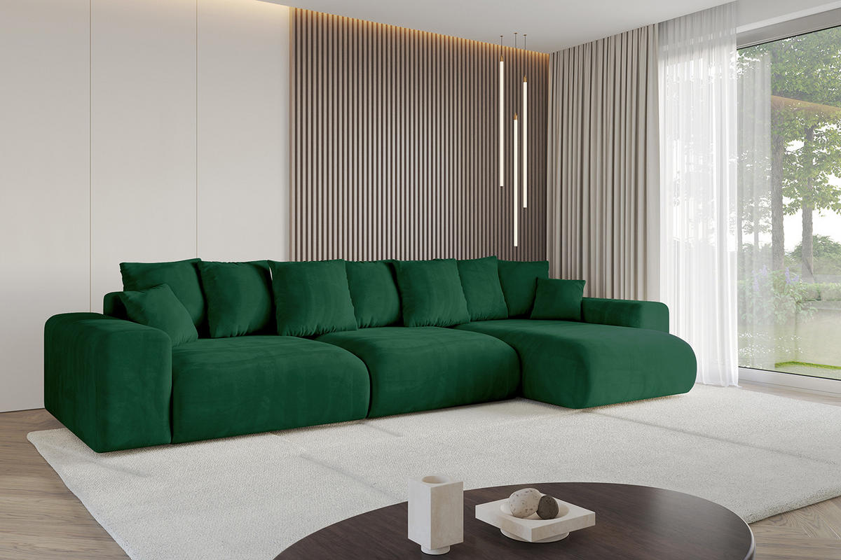 ECKSOFA Ottomane rechts ESKAR-L 364x176x84 Dunkelgrün Cord - Dunkelgrün/Schwarz, Holzwerkstoff/Kunststoff (176/364cm) - ALTDECOR