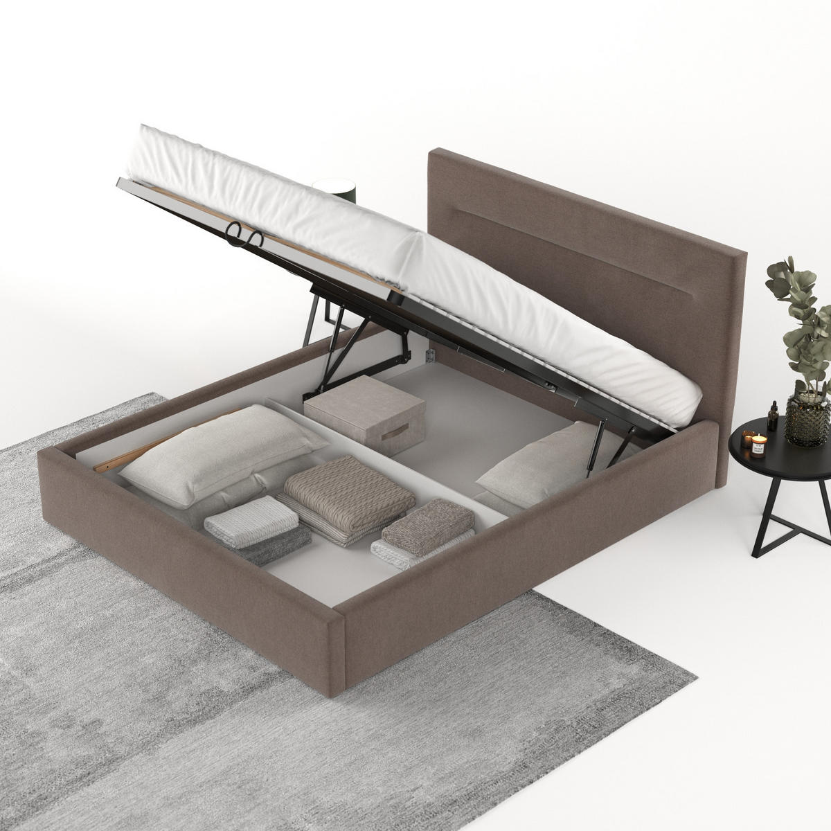 POLSTERBETT Liline 160/200 cm Braun im Asti Stoff - Schwarz/Naturfarben, Holz/Holzwerkstoff (160/200cm) - AltaBeds