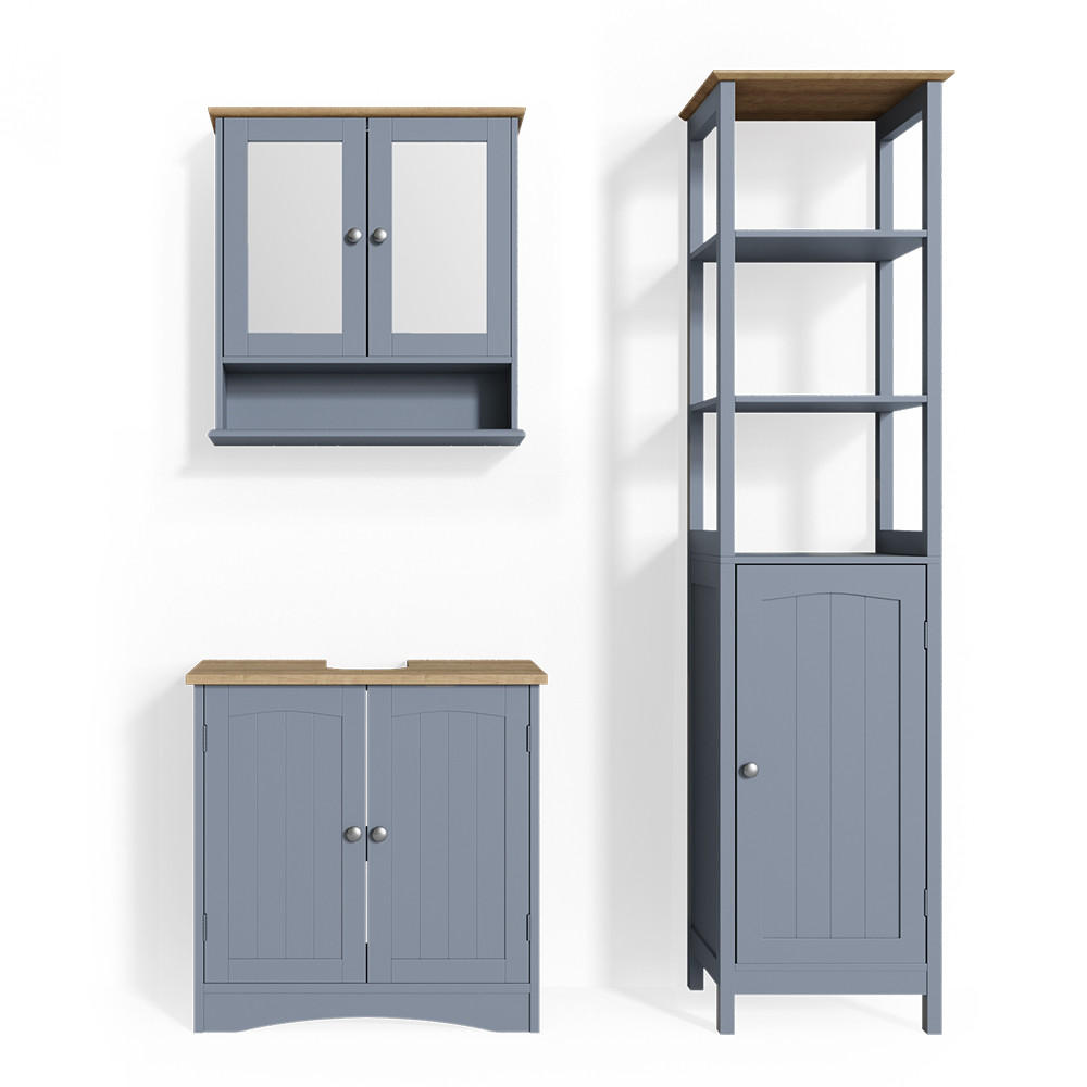 BADMÖBEL-SET Bianco Grau 3 Teile, mit Hochschrank - Grau, Holzwerkstoff (60/60/30cm) - Vicco